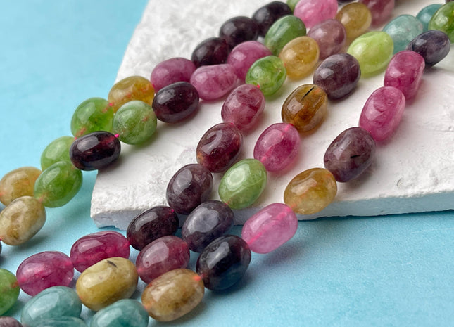 7x11 mm Multi Purple Blue Green Yellow Color Dyed Jade Gemstone Beads Multi Color Pebble Nugget Shape Loose Beads 15.5 Inches Strand #4484