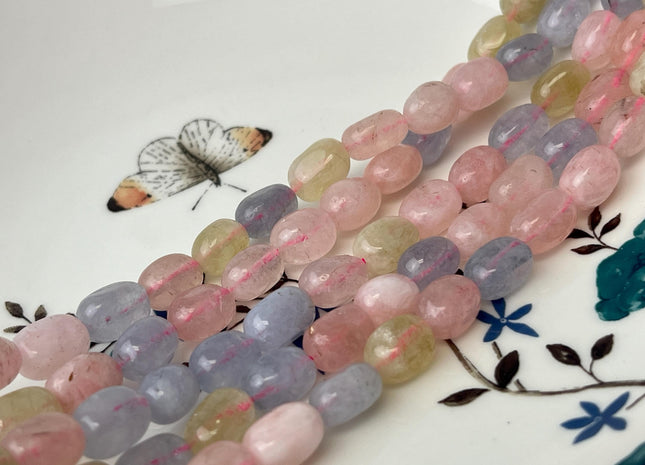 7x11 mm Multi Blue Pink Yellow Color Dyed Jade Gemstone Beads Morganite Color Pebble Nugget Shape Loose Beads 15.5 Inches Strand #4487