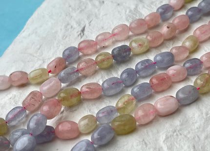 7x11 mm Multi Blue Pink Yellow Color Dyed Jade Gemstone Beads Morganite Color Pebble Nugget Shape Loose Beads 15.5 Inches Strand #4487