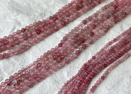 2mm 3mm 4mm Faceted Round Tiny Pink Strawberry Quartz Gemstone Beads Genuine Natural Strawberry Quartz Loose Beads 15.5 Inches Strand #4489