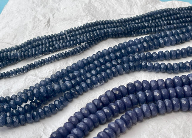 2x4mm 4x6mm 5x8mm Faceted Rondelle Dark Blue Color Agate Gemstone Beads Genuine Agate Gemstone Loose Beads 15 Inches Strand #4492
