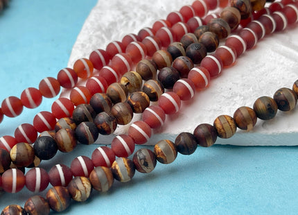 6mm AAA DZI Tibetan Agate Smooth Round Multi Orange White Gray Brown Color Agate High Quality Agate Gemstone Loose Beads #4493