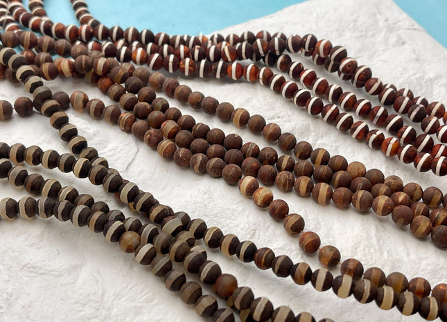 6mm AAA DZI Tibetan Agate Smooth Round Multi Orange White Gray Brown Color Agate High Quality Agate Gemstone Loose Beads #4493