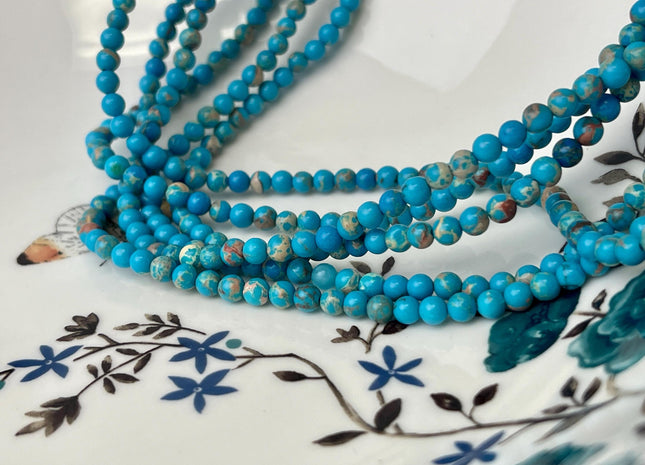4mm 6mm 8mm 10mm Smooth Round Impression Jasper Gemstone Beads Snake Skin Blue Color Jasper Loose Beads 15.5 Inches #4495