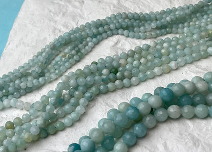 3.5mm 4.5mm 6.5mm AAA Faceted Round Natural Amazonite Gemstone Beads Natural Blue Green Color Tiny Amazonite Beads 15.5 Inches #4498