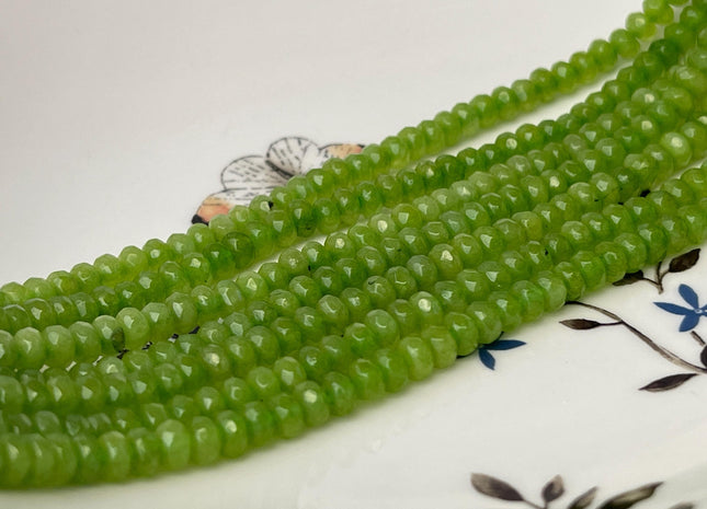3x5 mm Faceted Rondelle Green Color Agate Gemstone Beads Genuine Agate Gemstone Loose Beads 15 Inches Strand #4501