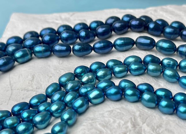 5x7 mm 6x8 mm AA Prussian Blue Color Freshwater Pearls Rice/Oval Shape Pearl Beads Genuine Large Freshwater Pearls #P2605