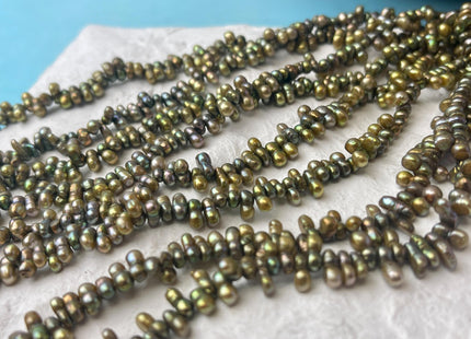 3x5-7 mm Peanut Shape Olive green Color W/Gold Sheen Top Drilled Freshwater Pearl Beads Genuine Small Freshwater Pearls #P2610