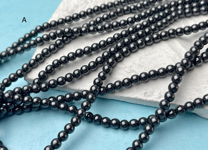 4 mm Shiny Hematite Pyrite Beads Black Rainbow Rhodium Color Smooth Round Metallic Titanium Beads 15 Inches #4505