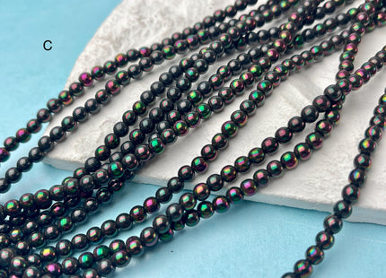 4 mm Shiny Hematite Pyrite Beads Black Rainbow Rhodium Color Smooth Round Metallic Titanium Beads 15 Inches #4505