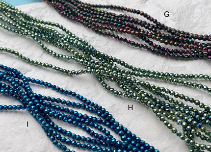 2mm 3mm 4mm Shiny Hematite Pyrite Beads Silver Gold Bronze Rainbow Rhodium Color Faceted Round Metallic Titanium Beads 15.5 Inches #4504