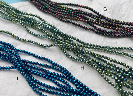 2mm 3mm 4mm Shiny Hematite Pyrite Beads Silver Gold Bronze Rainbow Rhodium Color Faceted Round Metallic Titanium Beads 15.5 Inches #4504
