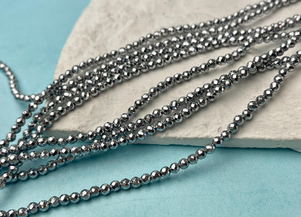 2mm 3mm 4mm Shiny Hematite Pyrite Beads Silver Gold Bronze Rainbow Rhodium Color Faceted Round Metallic Titanium Beads 15.5 Inches #4504