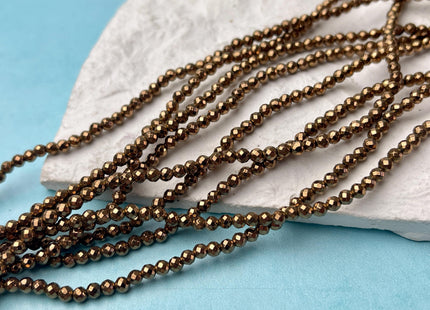 2mm 3mm 4mm Shiny Hematite Pyrite Beads Silver Gold Bronze Rainbow Rhodium Color Faceted Round Metallic Titanium Beads 15.5 Inches #4504