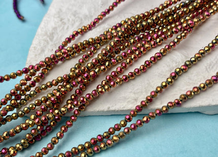 2mm 3mm 4mm Shiny Hematite Pyrite Beads Silver Gold Bronze Rainbow Rhodium Color Faceted Round Metallic Titanium Beads 15.5 Inches #4504
