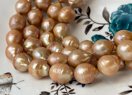 12-14x13-17 mm Orange Champagne Color Baroque Freshwater Pearl Beads Genuine Large Baroque Freshwater Pearls 26 Beads B Grade #P2614