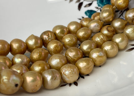 11-14 mm Gold Champagne Color Baroque Freshwater Pearl Beads Genuine Large Baroque Freshwater Pearls 30 Beads #P2615