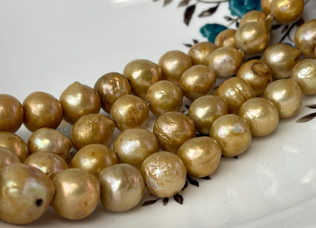 11-14 mm Gold Champagne Color Baroque Freshwater Pearl Beads Genuine Large Baroque Freshwater Pearls 30 Beads #P2615