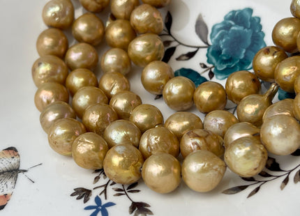 11-14 mm Gold Champagne Color Baroque Freshwater Pearl Beads Genuine Large Baroque Freshwater Pearls 30 Beads #P2615