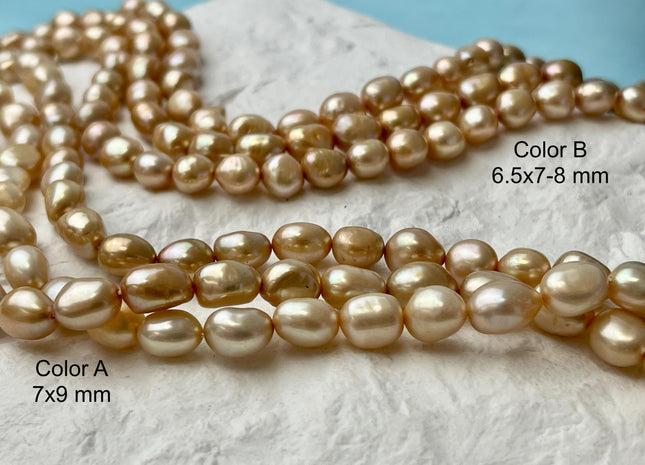 6x8 7x9 mm AAA High Luster Champagne Color Rice Nugget Freshwater Pearl Beads Genuine Freshwater Pearl #1507