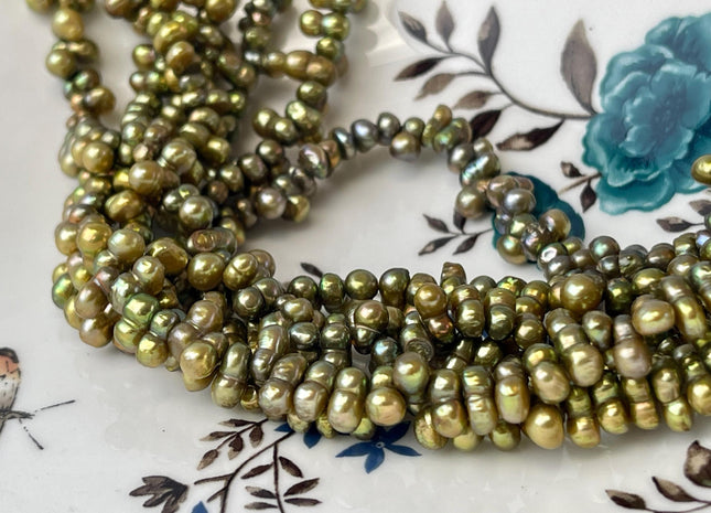5x7-8 mm Peanut Shape Olive green Color W/Gold Sheen Top Drilled Freshwater Pearl Beads Genuine Small Freshwater Pearls #P2609
