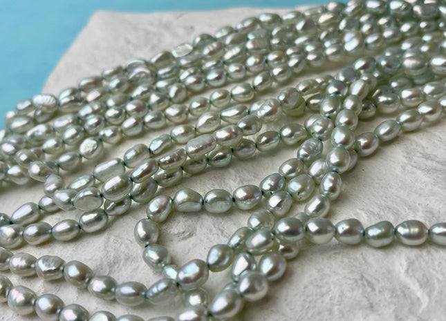 5x6-7 mm Aqua Green Rice/Oval Nugget Freshwater Pearl Beads Genuine Freshwater Pearl Nuggets 55 Beads #P2618