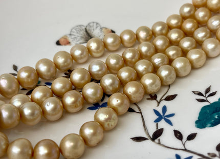 8-10 mm Champagne Color Semi-Round or Potato Freshwater Pearl Beads High Luster Genuine Champagne Color Potato Freshwater Pearls #P2623