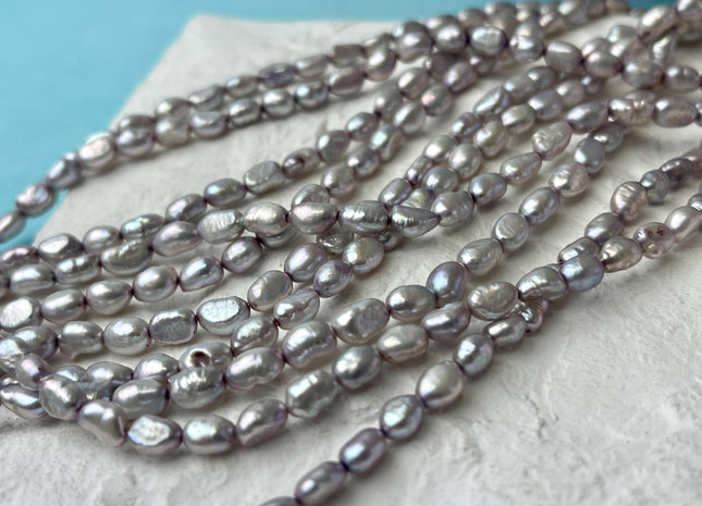 5x6-7 mm Pinkish Gray Rice/Oval Nugget Freshwater Pearl Beads Genuine Freshwater Pearl Nuggets 61 Beads #P2622