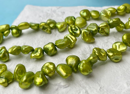 8-9x9-12 mm Dark Chartreuse Green Color Keshi Freshwater Pearl Beads Top Drilled Keshi Pearls Genuine Freshwater Keshi Pearls #P2624