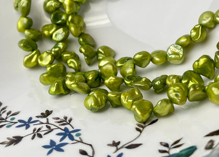 8-9x9-12 mm Dark Chartreuse Green Color Keshi Freshwater Pearl Beads Top Drilled Keshi Pearls Genuine Freshwater Keshi Pearls #P2624