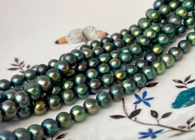 7 mm Dark Green Color Potato Freshwater Pearl Beads Genuine Green Color Freshwater Pearl Beads #P2626