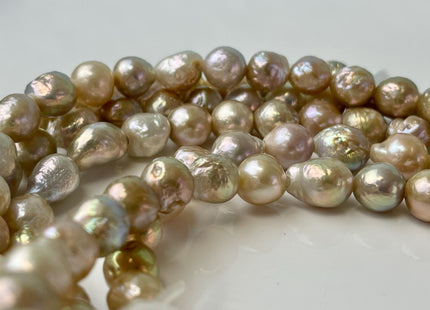 8-10 mm AAA Large Hole Half Strand Natural Seaweed Pink Baroque Pearl Bead Hole Size 2.1mm High Luster With Slightly Gold Sheen #P2556