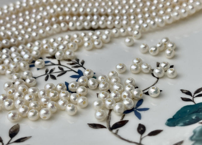 4 mm AAA Natural White Near Round Large Hole Freshwater Pearl Beads Hole Size 1.2 mm Genuine High Luster Quality White Pearl #P2127