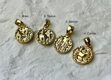Zodiac Astrology Signs Charms for Necklace, 18K Gold Filled Charm Pendant, Unique Antique Charms for Jewelry Making, One Piece #CR0067