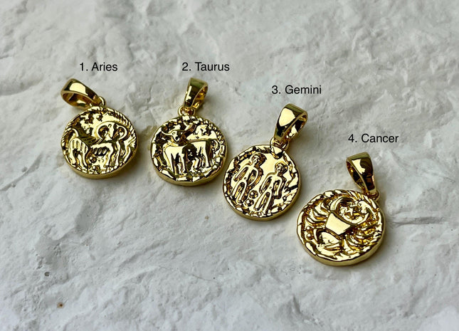 Zodiac Astrology Signs Charms for Necklace, 18K Gold Filled Charm Pendant, Unique Antique Charms for Jewelry Making, One Piece #CR0067
