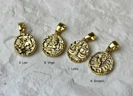 Zodiac Astrology Signs Charms for Necklace, 18K Gold Filled Charm Pendant, Unique Antique Charms for Jewelry Making, One Piece #CR0067