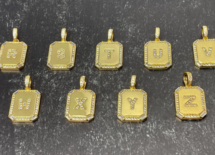 Alphabet Letters Design Charms for Necklace Jewelry Making, 18K Gold Filled Charm Pendant With CZ Crystals, One Piece #CR0068