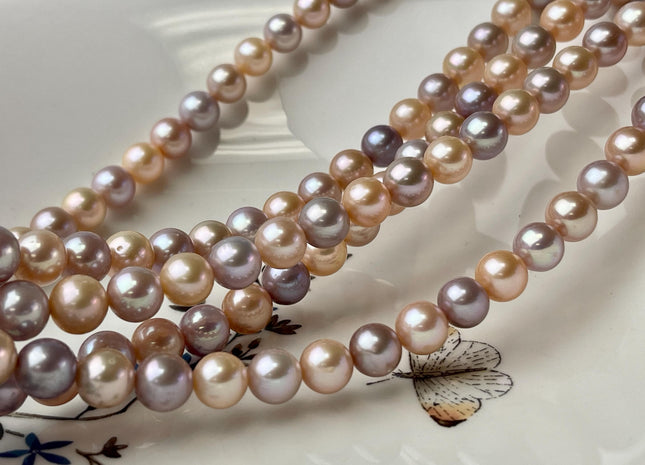 8.5-9 mm AAAA Very Rare Natural Mixed Mauve Pink Freshwater Perfect Round Edison Pearl Bead High Luster Genuine Edison Pearl 48 Beads #P2558