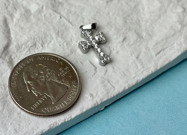 Cross Charm for Necklace Jewelry Making, 18K Gold Filled and Silver Charm Pendant With CZ, Antique Cross Charms, One Piece #CR0070