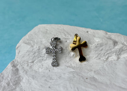 Cross Charm for Necklace Jewelry Making, 18K Gold Filled and Silver Charm Pendant With CZ, Antique Cross Charms, One Piece #CR0070