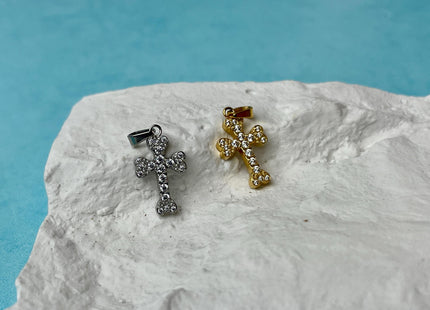 Cross Charm for Necklace Jewelry Making, 18K Gold Filled and Silver Charm Pendant With CZ, Antique Cross Charms, One Piece #CR0070