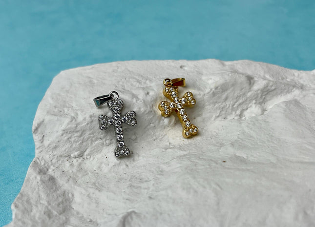 Cross Charm for Necklace Jewelry Making, 18K Gold Filled and Silver Charm Pendant With CZ, Antique Cross Charms, One Piece #CR0070