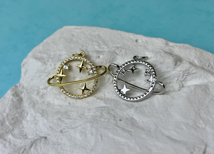 Planet Stars Design Charms for Necklace Jewelry Making, 18K Gold Filled or Silver Charm Medallion Pendant W/ CZ Crystals, One Piece #CR0076