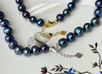 14/16/18/20/22/24 Inches Hand Knotted 9 mm Rainbow Peacock Color Potato Freshwater Pearl Necklace With Silver or Gold Clasp #P2637