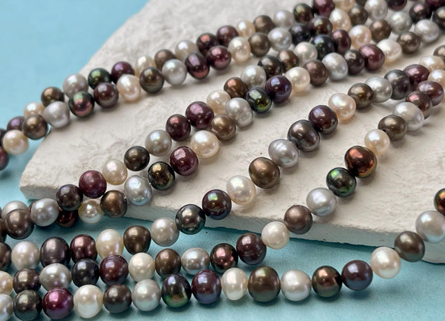 5-6 mm Multi Color Potato Freshwater Pearl Bead Mixed White Pink Purple Peacock Brown Pearls Genuine Freshwater Pearl Beads #P2639