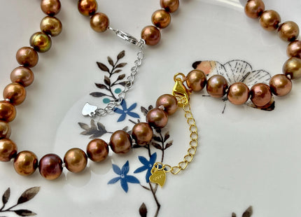 14/16/18/20/22/24 Inches Hand Knotted 7-8 mm AA Golden Brown Color Potato Freshwater Pearl High Luster Necklace W/ Silver/Gold Clasp #P2638