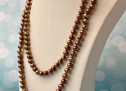14/16/18/20/22/24 Inches Hand Knotted 7-8 mm AA Golden Brown Color Potato Freshwater Pearl High Luster Necklace W/ Silver/Gold Clasp #P2638