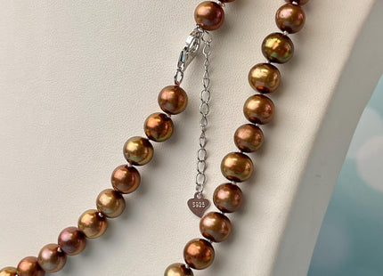 14/16/18/20/22/24 Inches Hand Knotted 7-8 mm AA Golden Brown Color Potato Freshwater Pearl High Luster Necklace W/ Silver/Gold Clasp #P2638