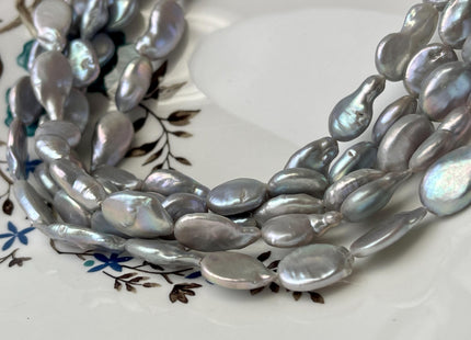 10-11x16-18 mm AA Silver Gray Freshwater Oval Coin Pearls Genuine Irregular Tear Drop Coin Pearl #P2559