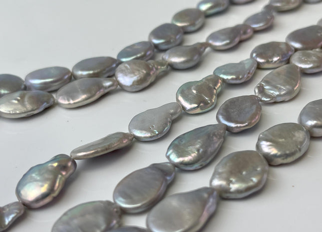 10-11x16-18 mm AA Silver Gray Freshwater Oval Coin Pearls Genuine Irregular Tear Drop Coin Pearl #P2559